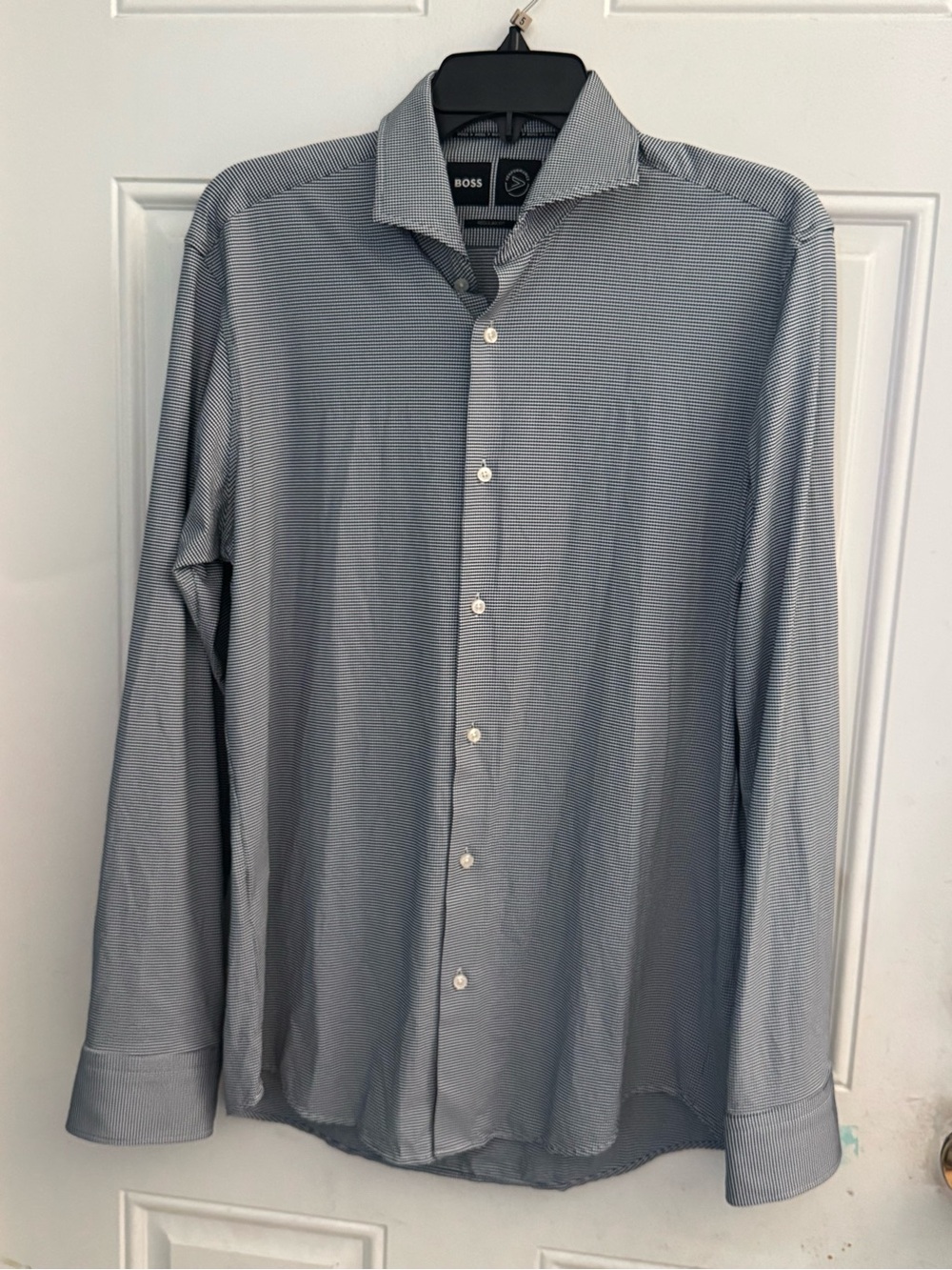 BOSS Men's Light Gray Micro-Striped Dress Shirt